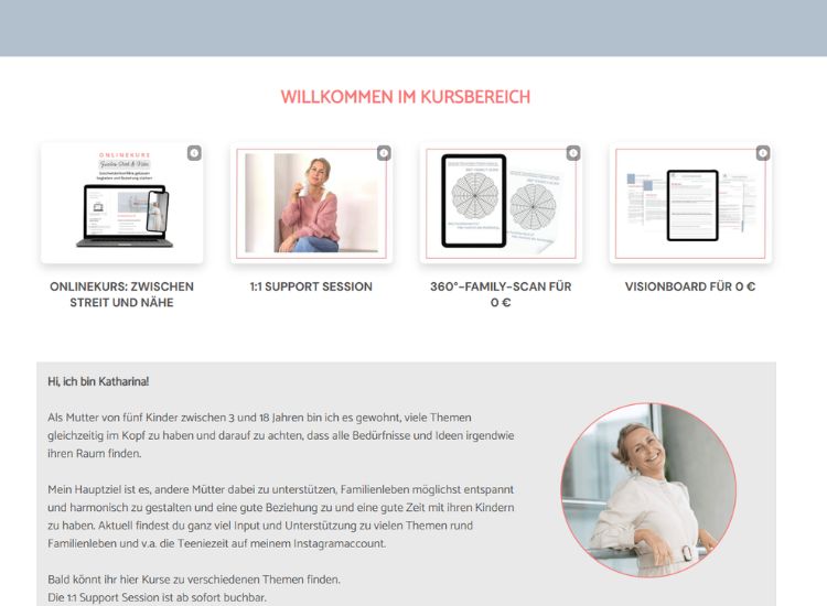 Onlinekurs Plattform von einer Kundin als Beispiel einer der Website Arten